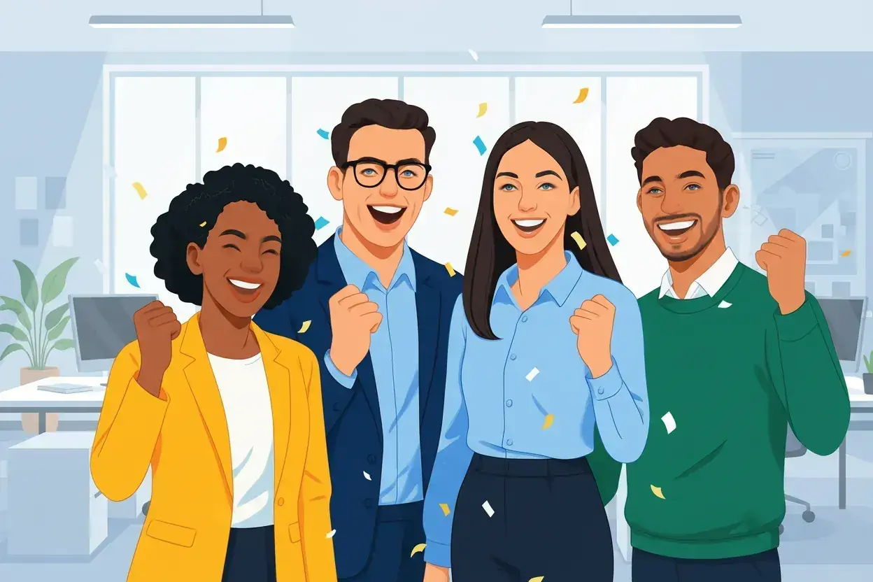 Illustration of learners celebrating a career milestone