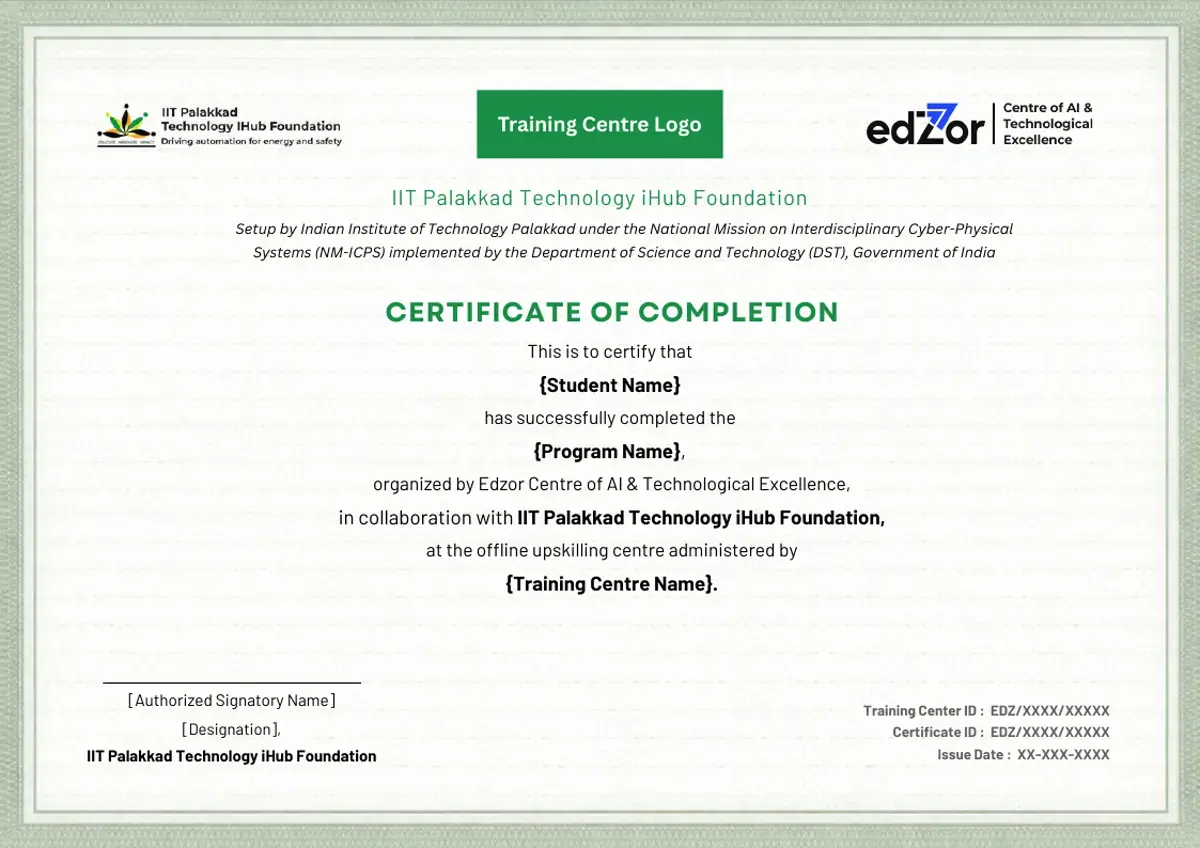 IIT Palakkad Technology iHub Foundation Sample Certificate